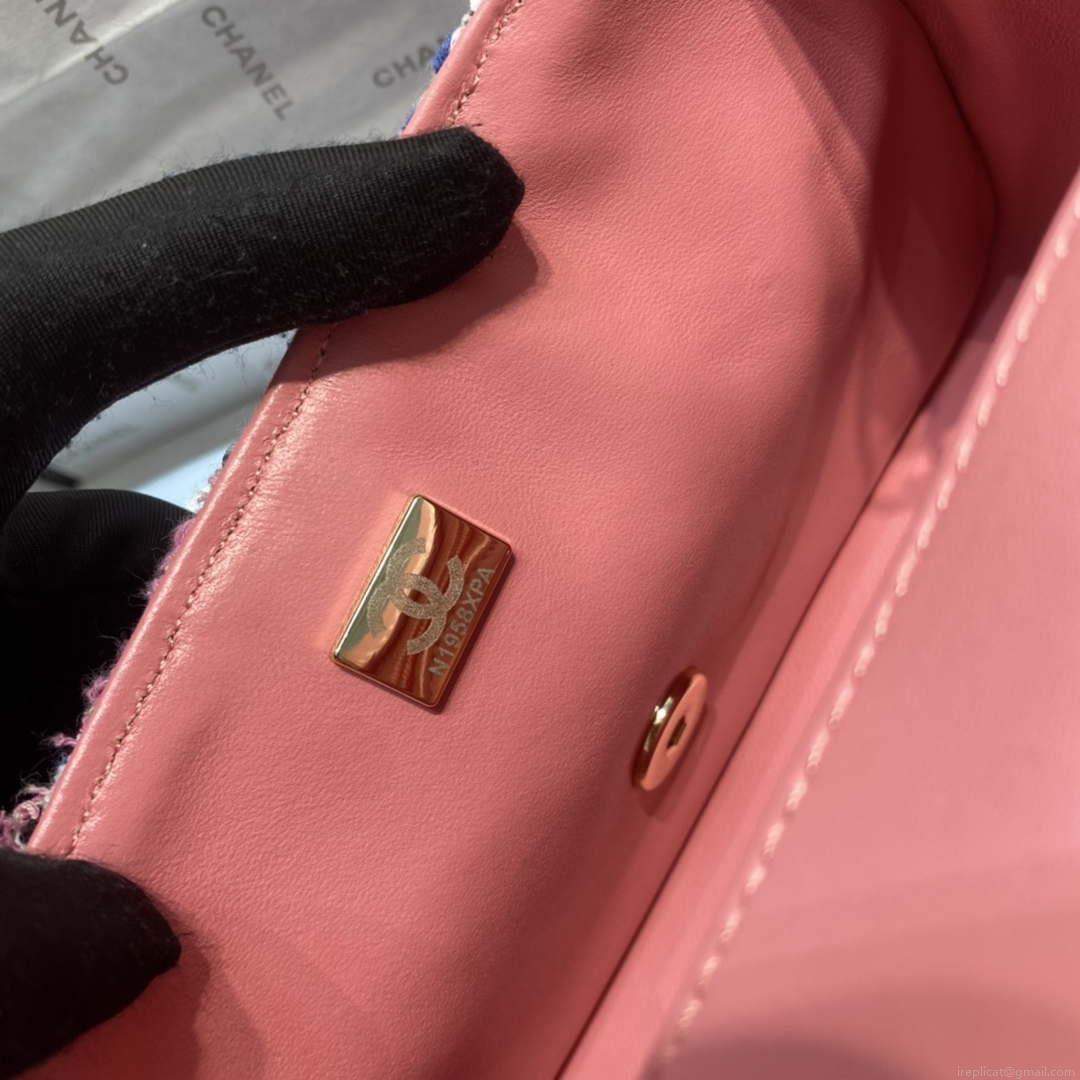 Chanel A1116 Mini Flap Classic Handbag Tweed & Gold-Tone Metal Pink