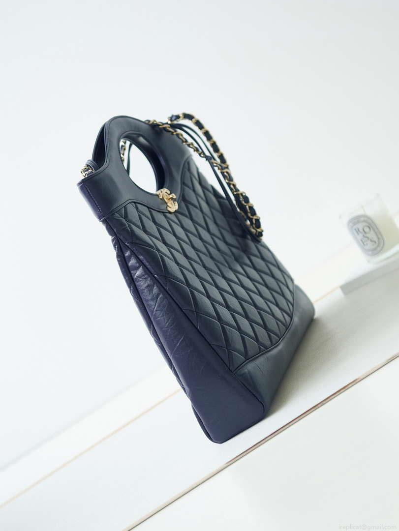 Chanel AS1010 31 Larage Shopping Bag Shiny Lambskin Navy Blue