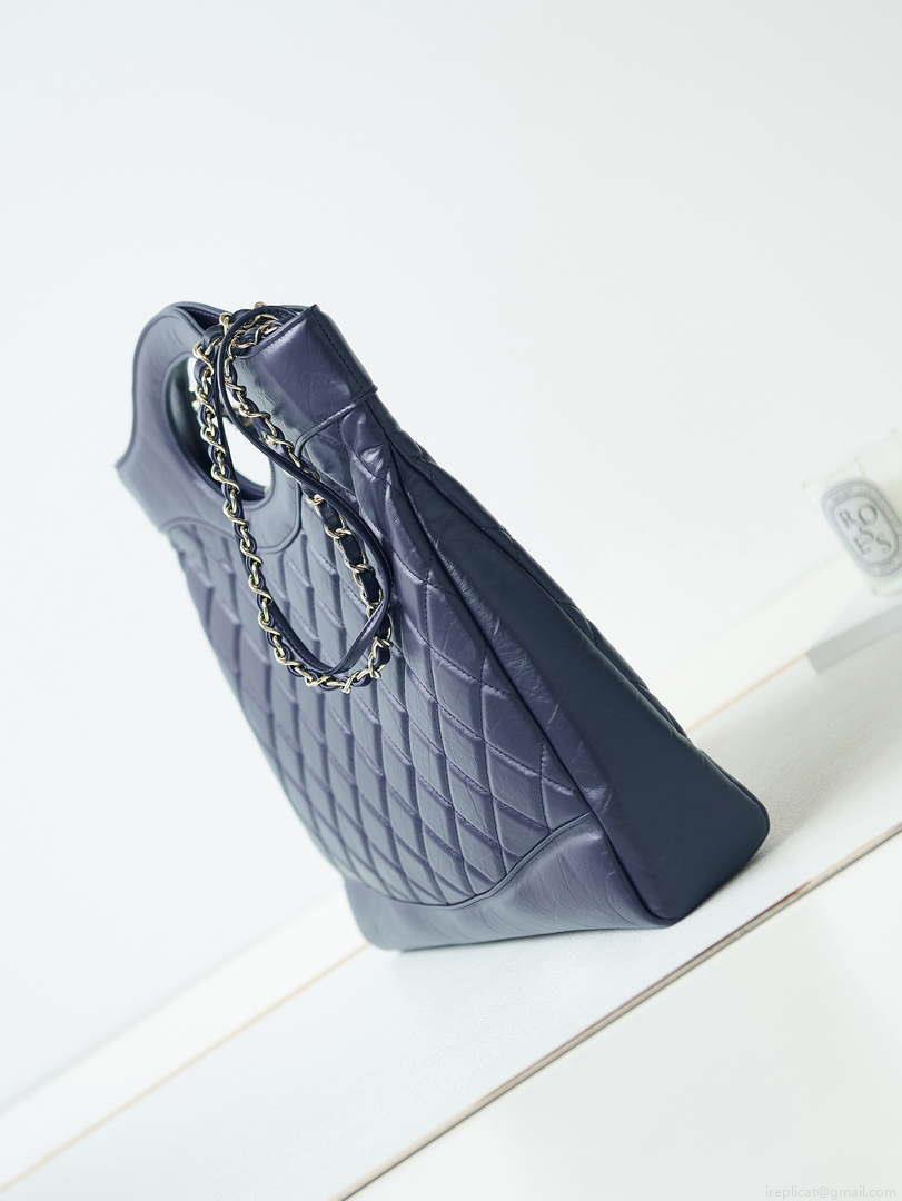 Chanel AS1010 31 Larage Shopping Bag Shiny Lambskin Navy Blue