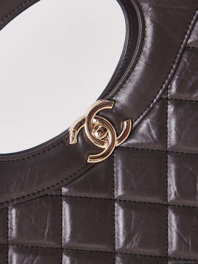 Chanel AS1010 31 Larage Shopping Bag Shiny Lambskin Dark Borwn