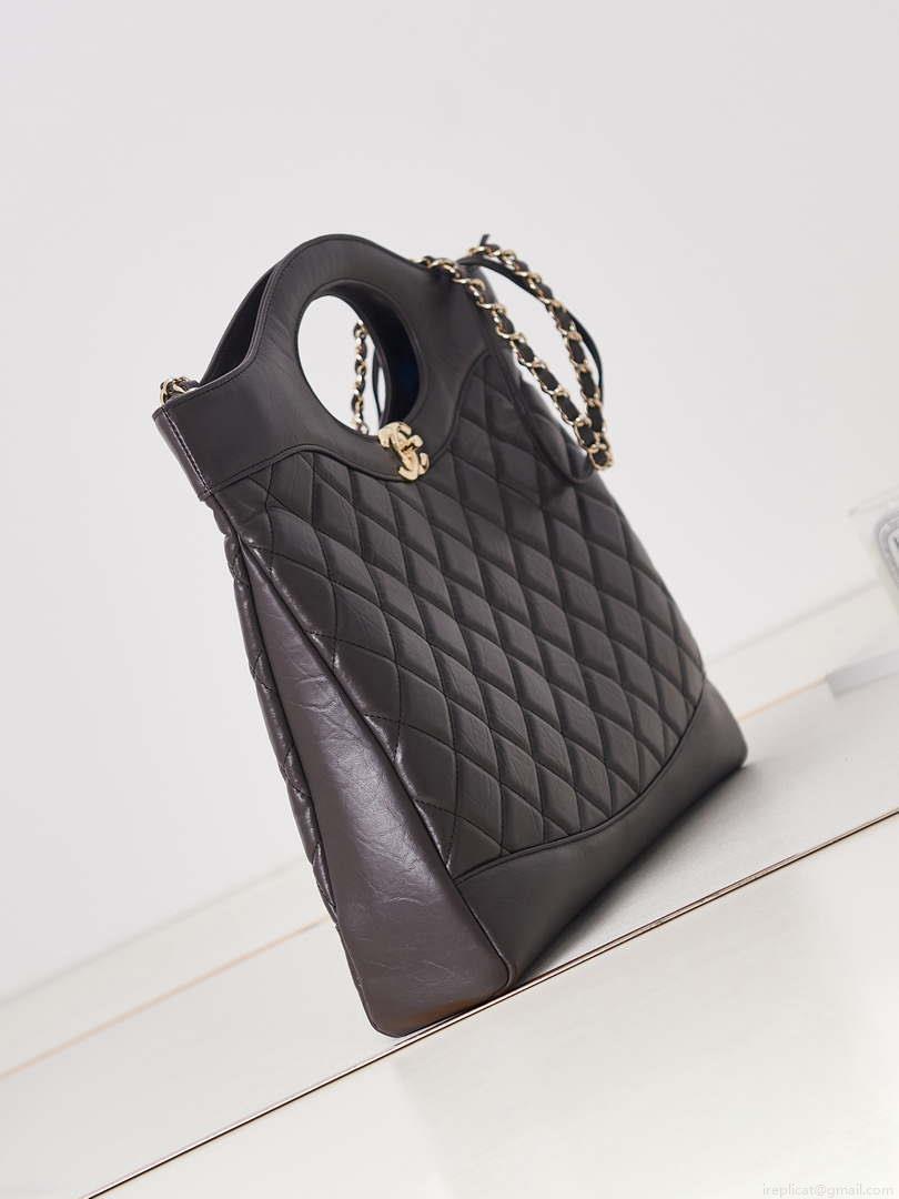 Chanel AS1010 31 Larage Shopping Bag Shiny Lambskin Dark Borwn