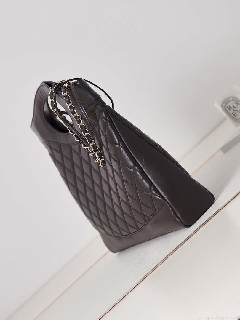 Chanel AS1010 31 Larage Shopping Bag Shiny Lambskin Dark Borwn