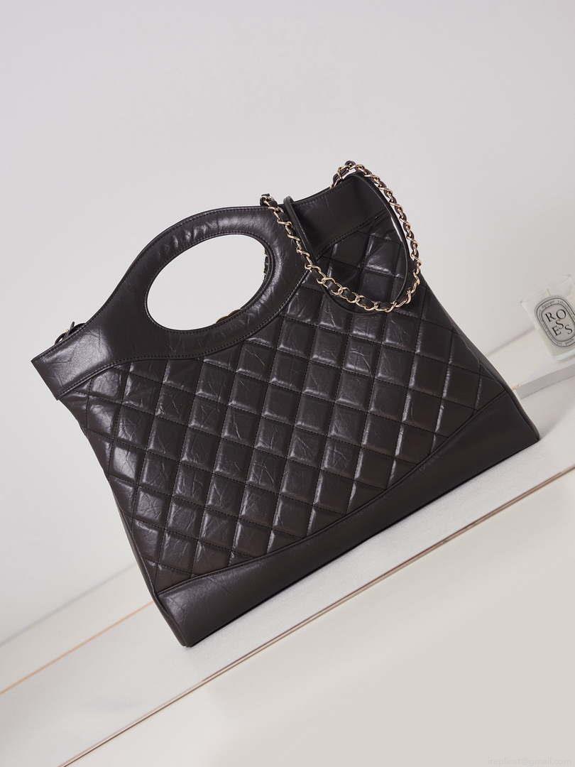 Chanel AS1010 31 Larage Shopping Bag Shiny Lambskin Dark Borwn