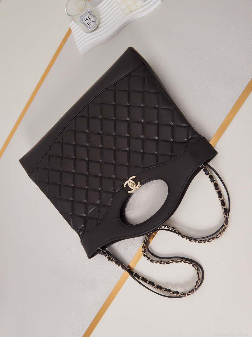 Chanel AS1010 31 Larage Shopping Bag Shiny Lambskin Dark Borwn