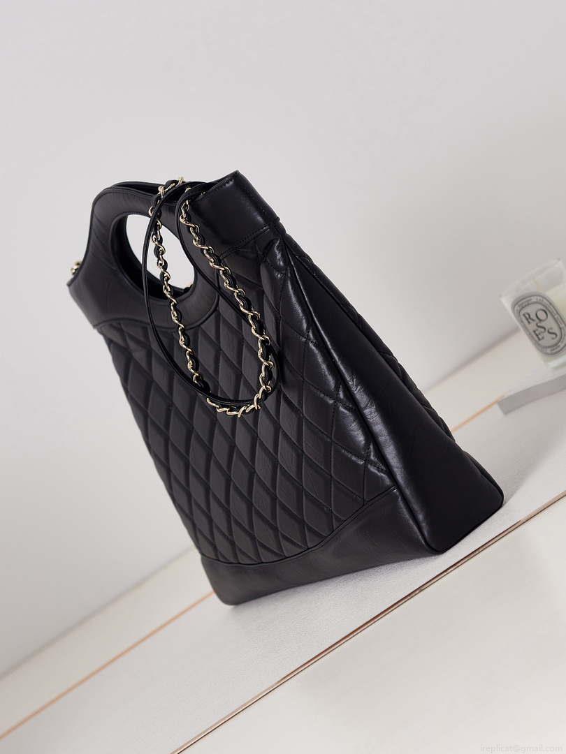 Chanel AS1010 31 Larage Shopping Bag Shiny Lambskin Black