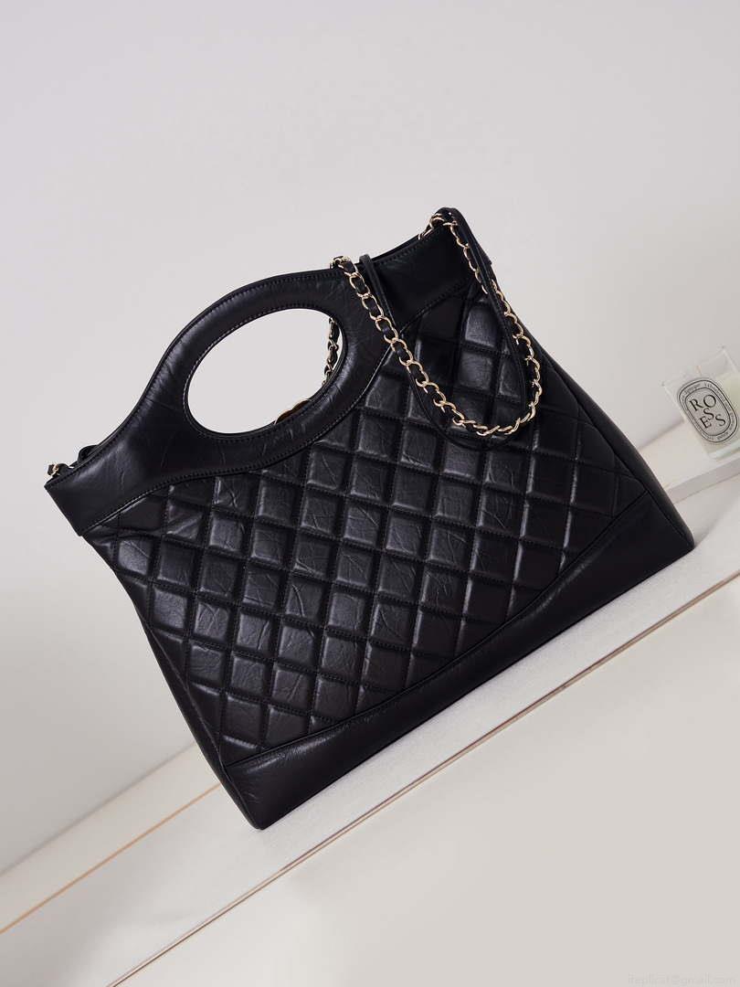 Chanel AS1010 31 Larage Shopping Bag Shiny Lambskin Black