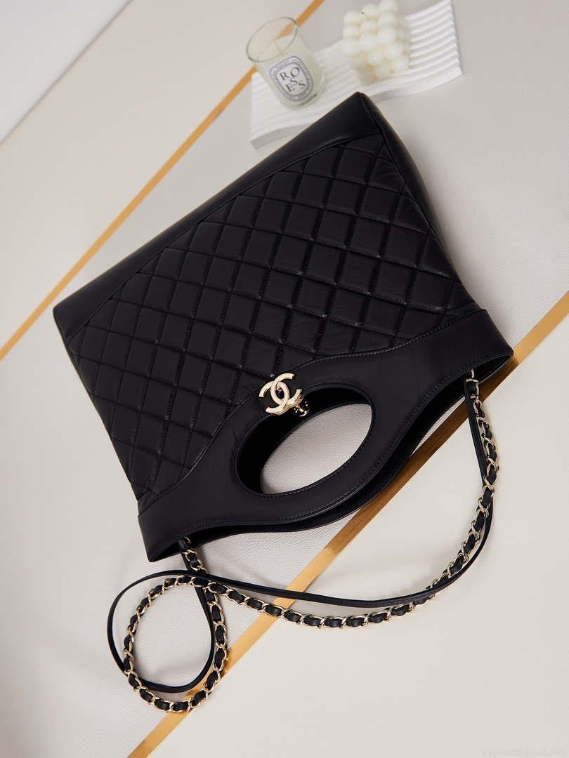 Chanel AS1010 31 Larage Shopping Bag Shiny Lambskin Black