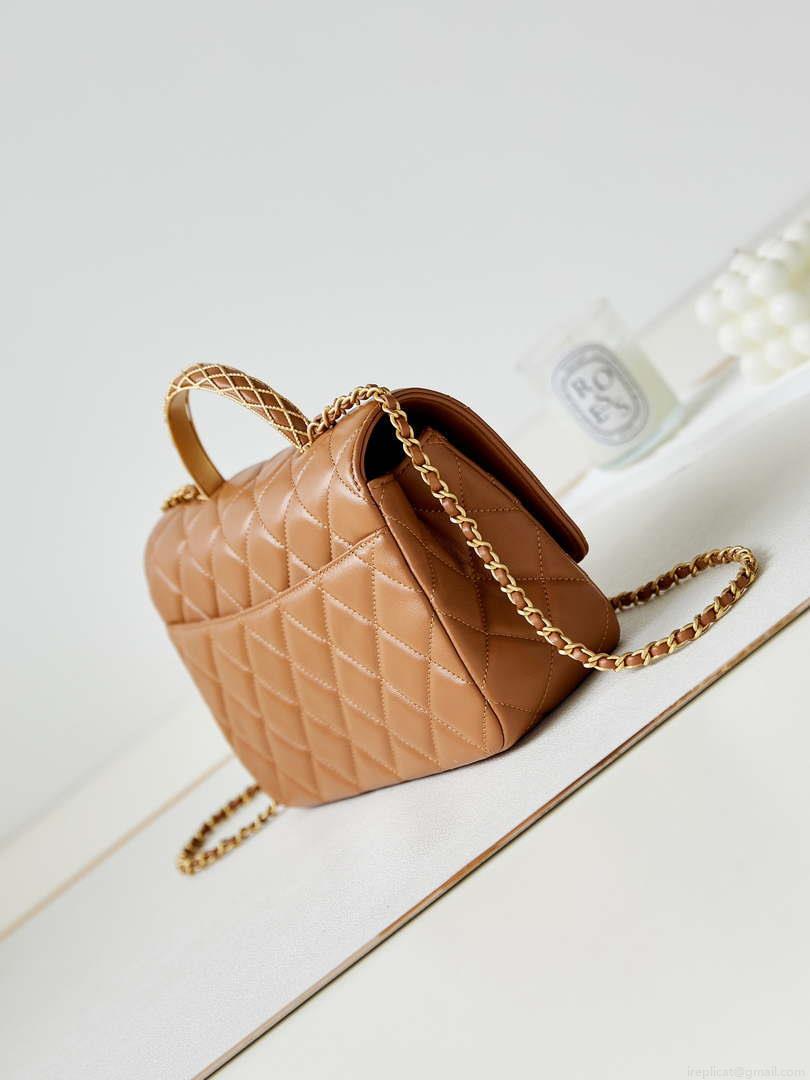 Chanel AS4232 Small Flap Bag With Top Handle Lambskin Brown