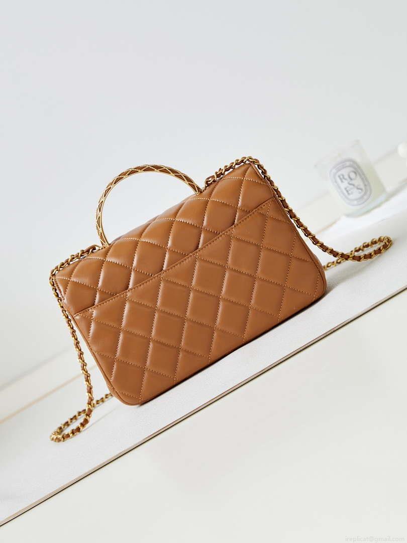 Chanel AS4232 Small Flap Bag With Top Handle Lambskin Brown