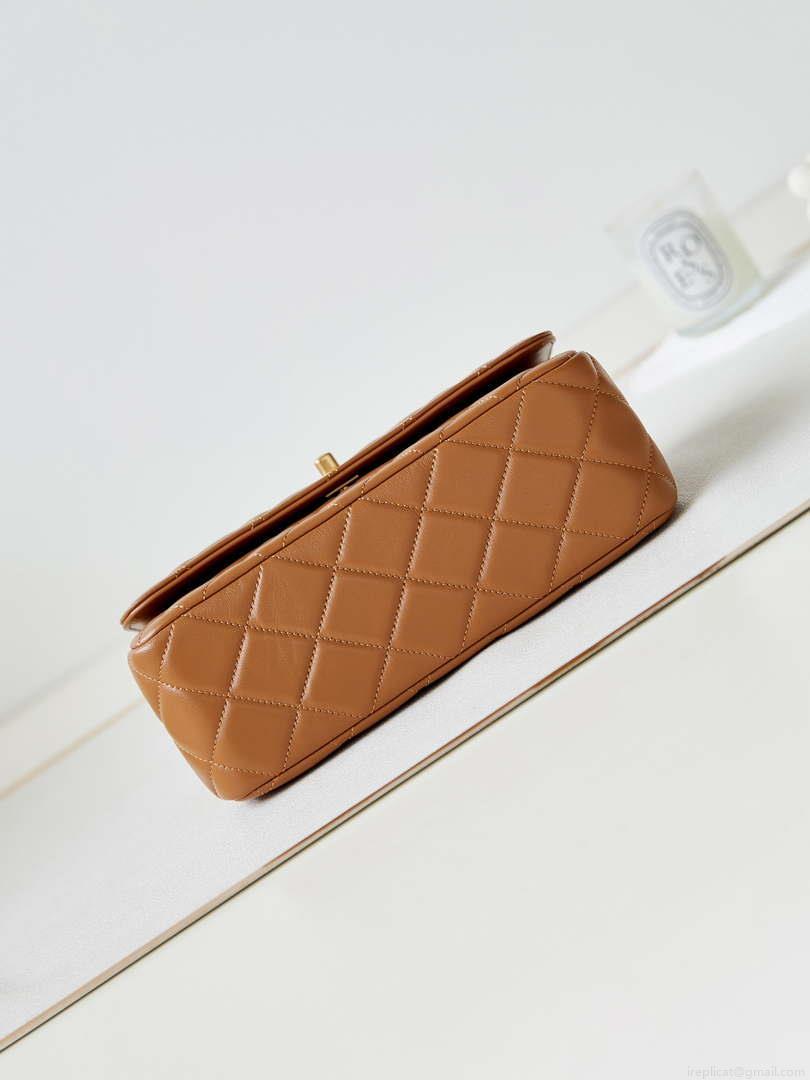 Chanel AS4232 Small Flap Bag With Top Handle Lambskin Brown