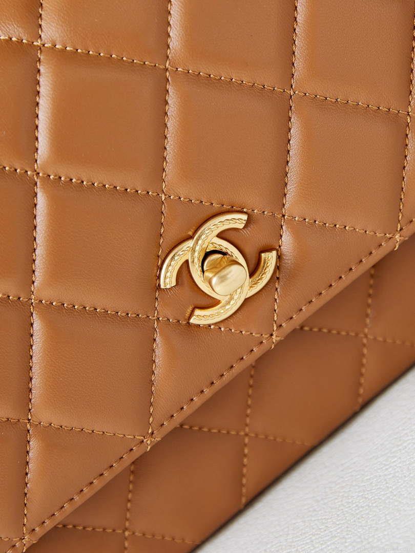 Chanel AS4232 Small Flap Bag With Top Handle Lambskin Brown