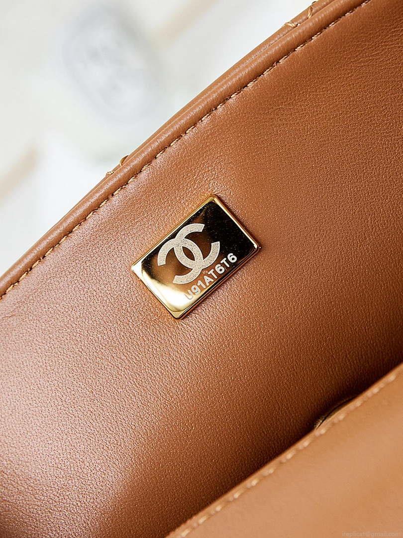 Chanel AS4232 Small Flap Bag With Top Handle Lambskin Brown