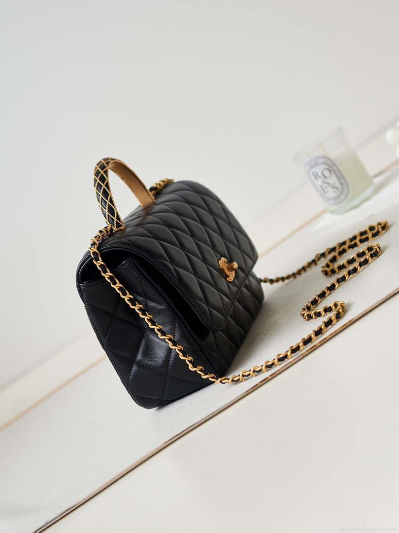 Chanel AS4232 Small Flap Bag With Top Handle Lambskin Black