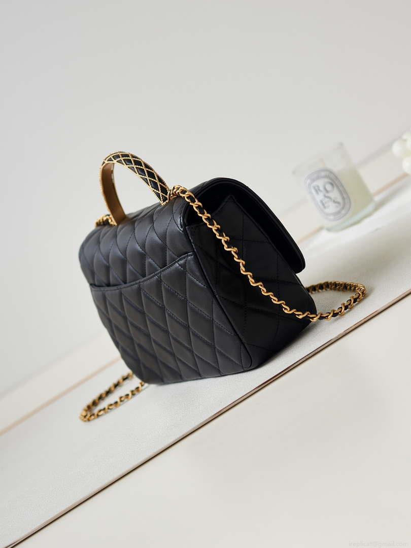 Chanel AS4232 Small Flap Bag With Top Handle Lambskin Black