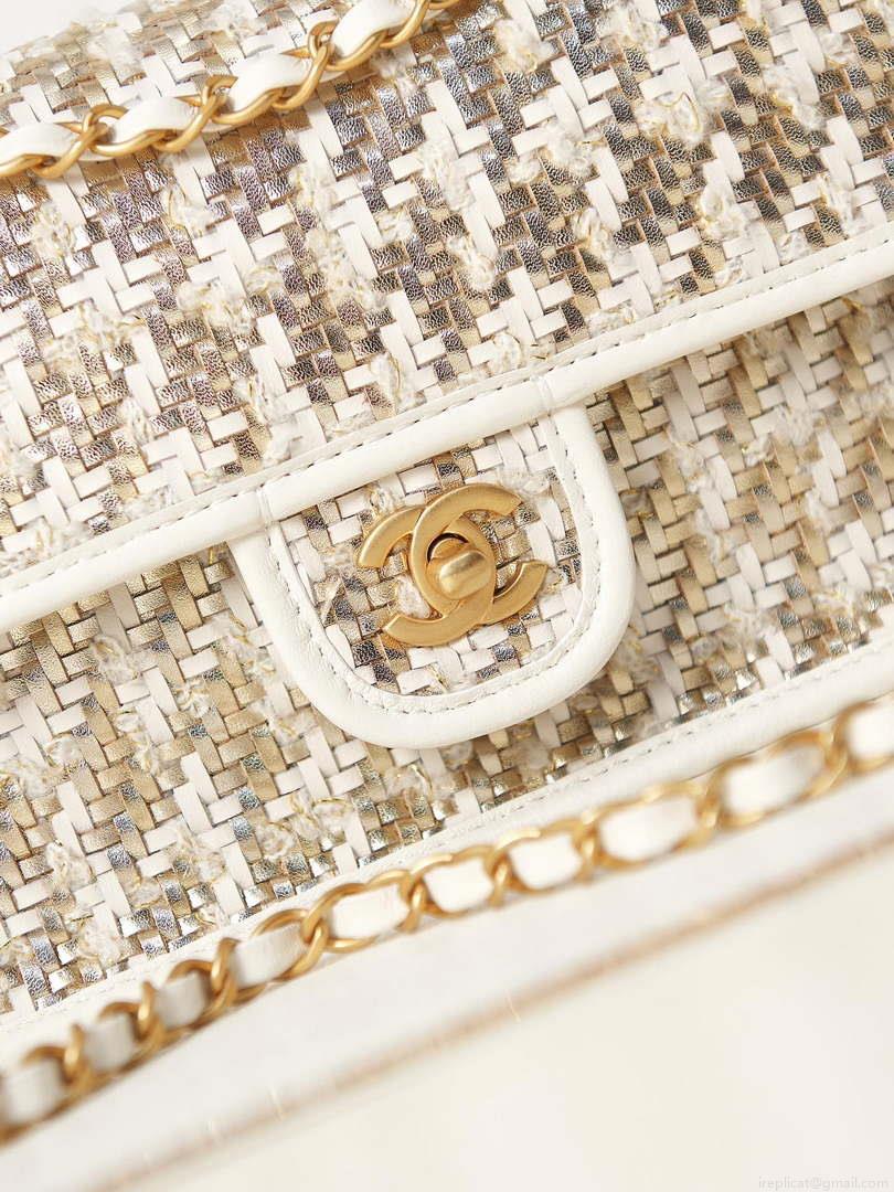 Chanel AS3767 Flap Bag Woven Lambskin White