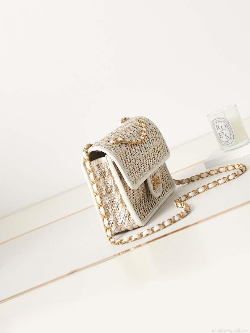 Chanel AS3767 Flap Bag Woven Lambskin White