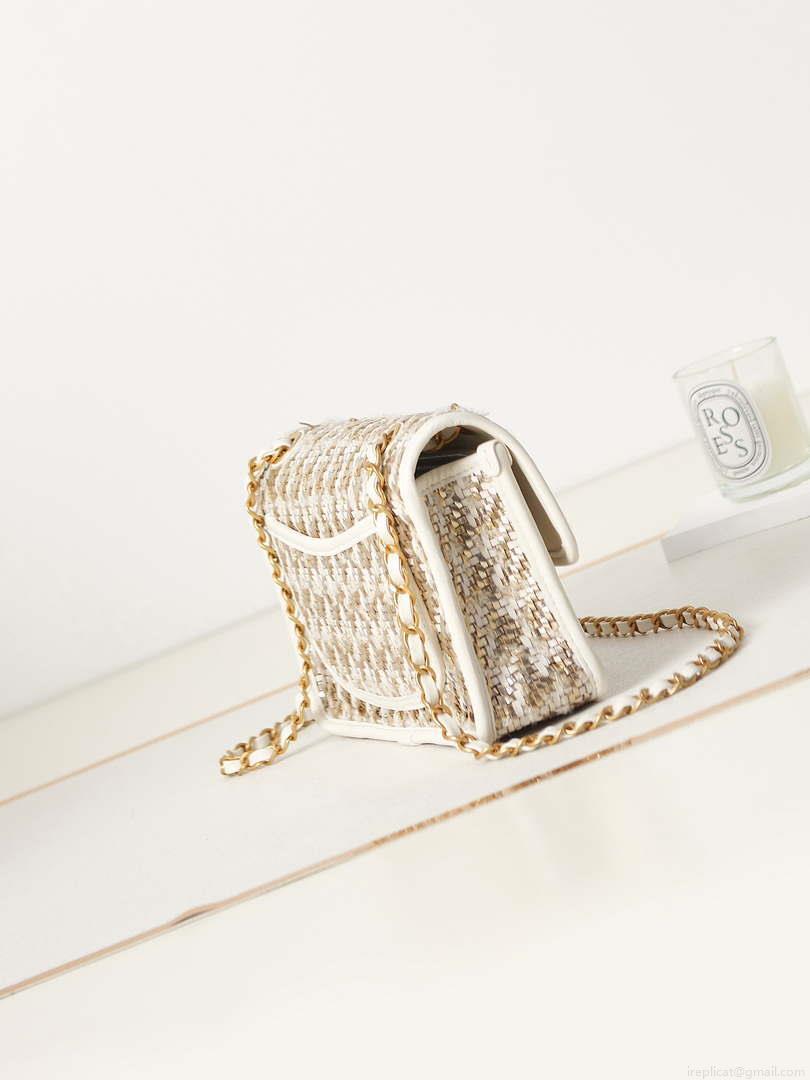 Chanel AS3767 Flap Bag Woven Lambskin White