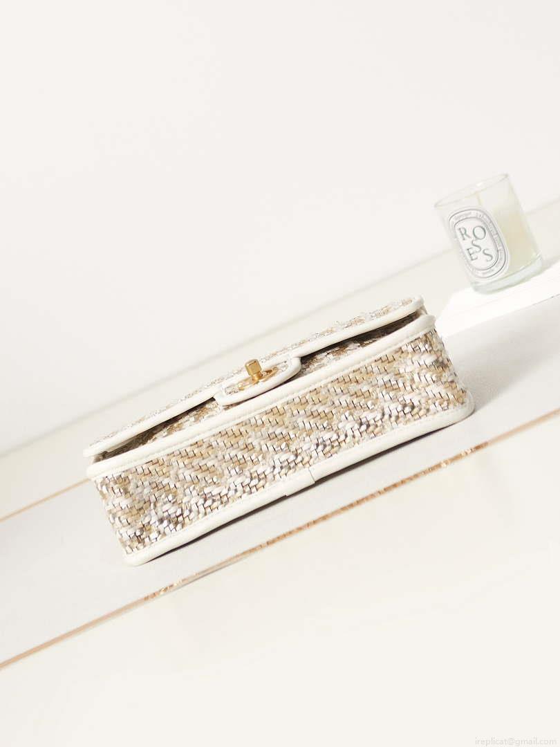 Chanel AS3767 Flap Bag Woven Lambskin White