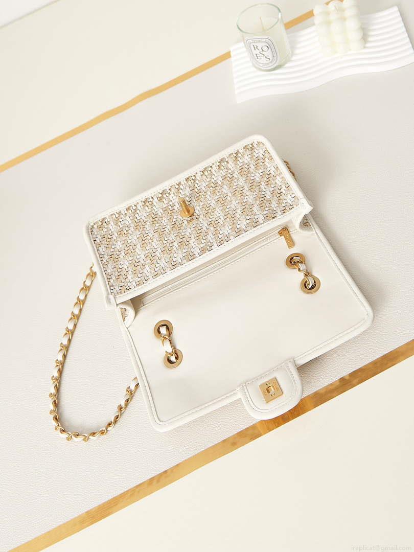 Chanel AS3767 Flap Bag Woven Lambskin White