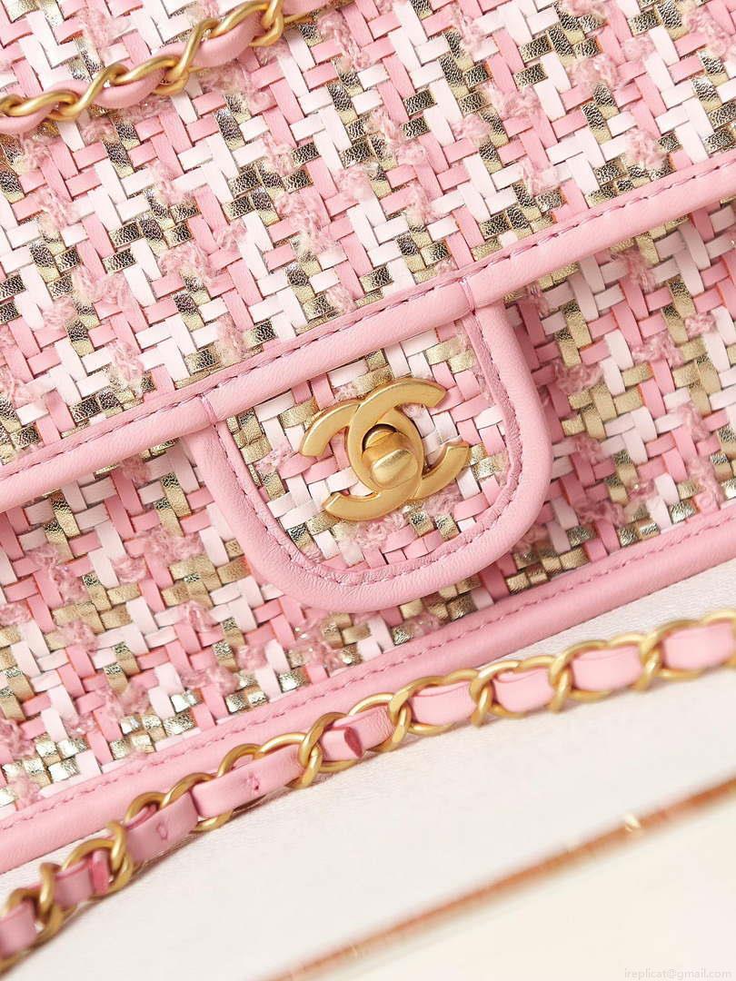 Chanel AS3767 Flap Bag Woven Lambskin Pink