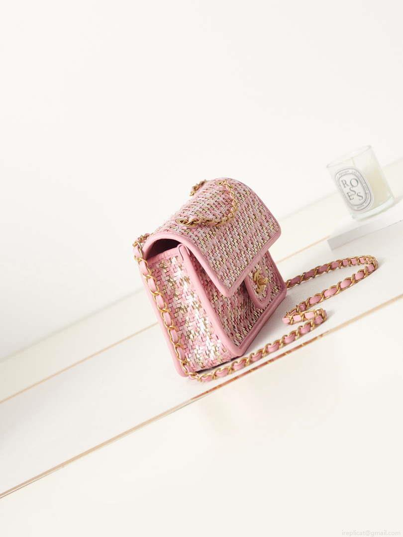 Chanel AS3767 Flap Bag Woven Lambskin Pink