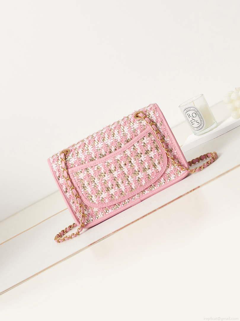 Chanel AS3767 Flap Bag Woven Lambskin Pink