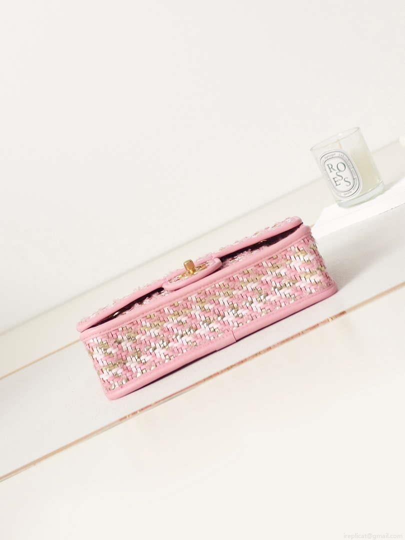 Chanel AS3767 Flap Bag Woven Lambskin Pink