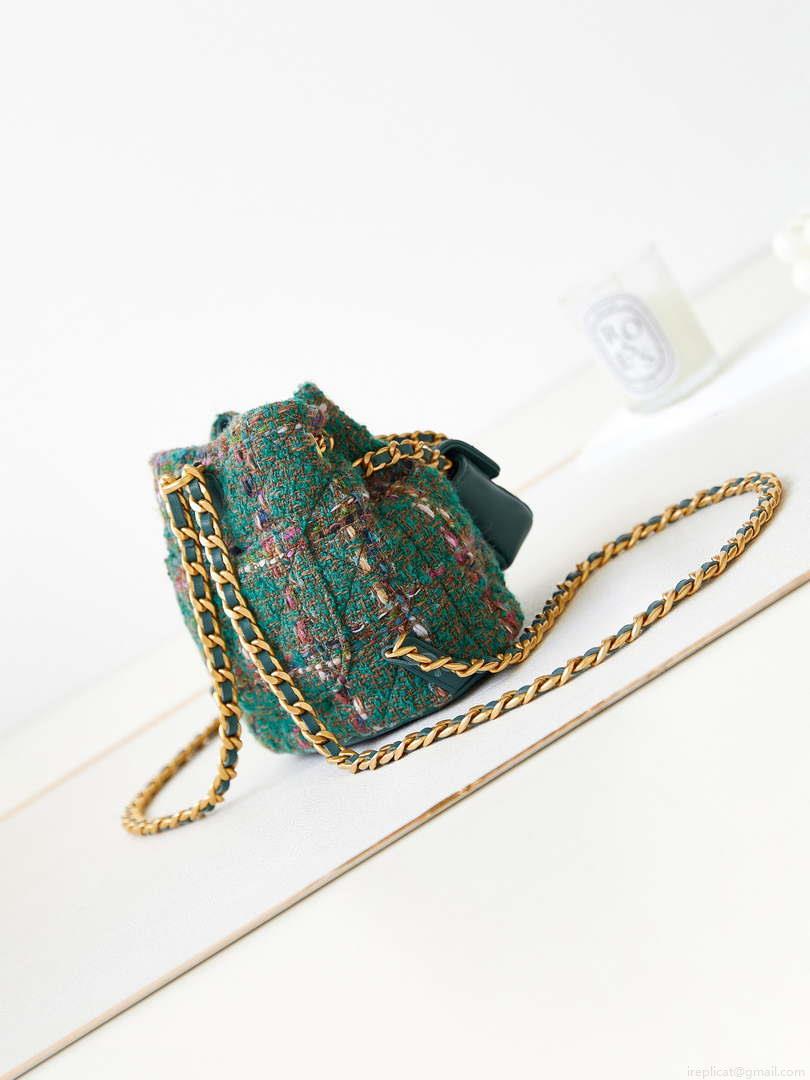 Chanel AS3947 Small Backpack Wool Tweed, Lambski & Gold-Tone Metal Green