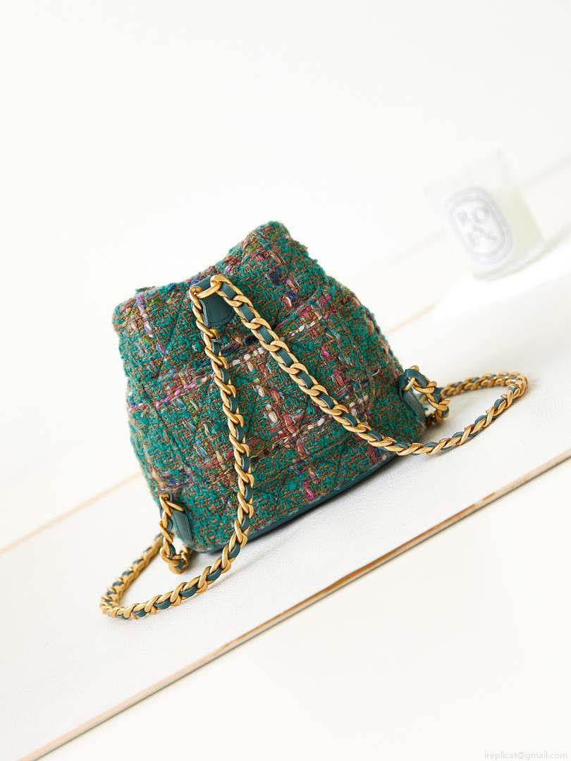 Chanel AS3947 Small Backpack Wool Tweed, Lambski & Gold-Tone Metal Green