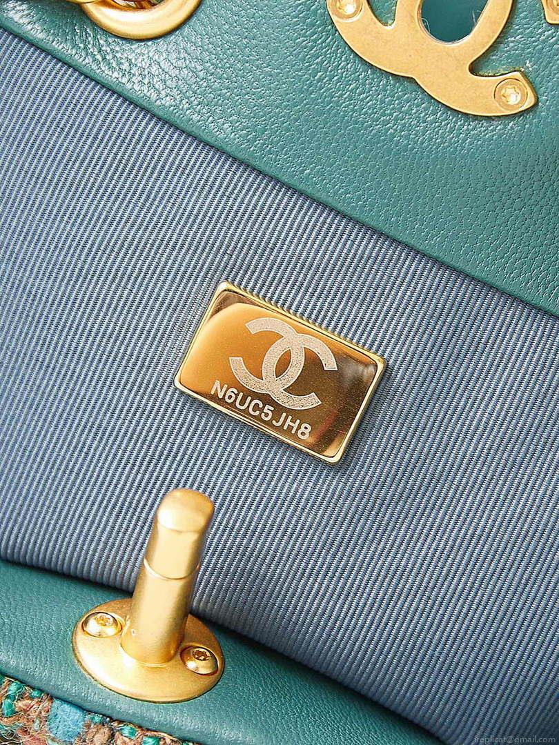 Chanel AS3947 Small Backpack Wool Tweed, Lambski & Gold-Tone Metal Green