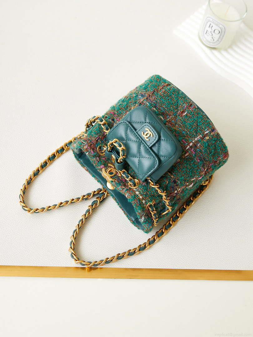 Chanel AS3947 Small Backpack Wool Tweed, Lambski & Gold-Tone Metal Green