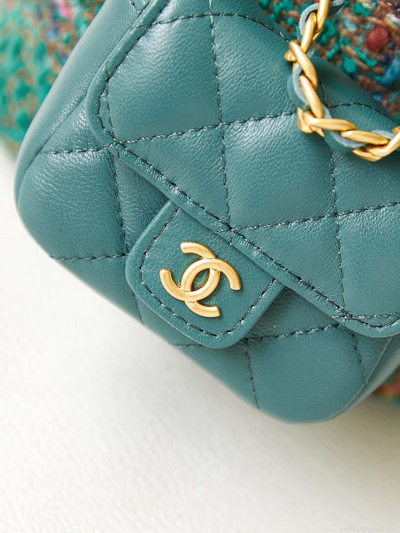 Chanel AS3947 Small Backpack Wool Tweed, Lambski & Gold-Tone Metal Green