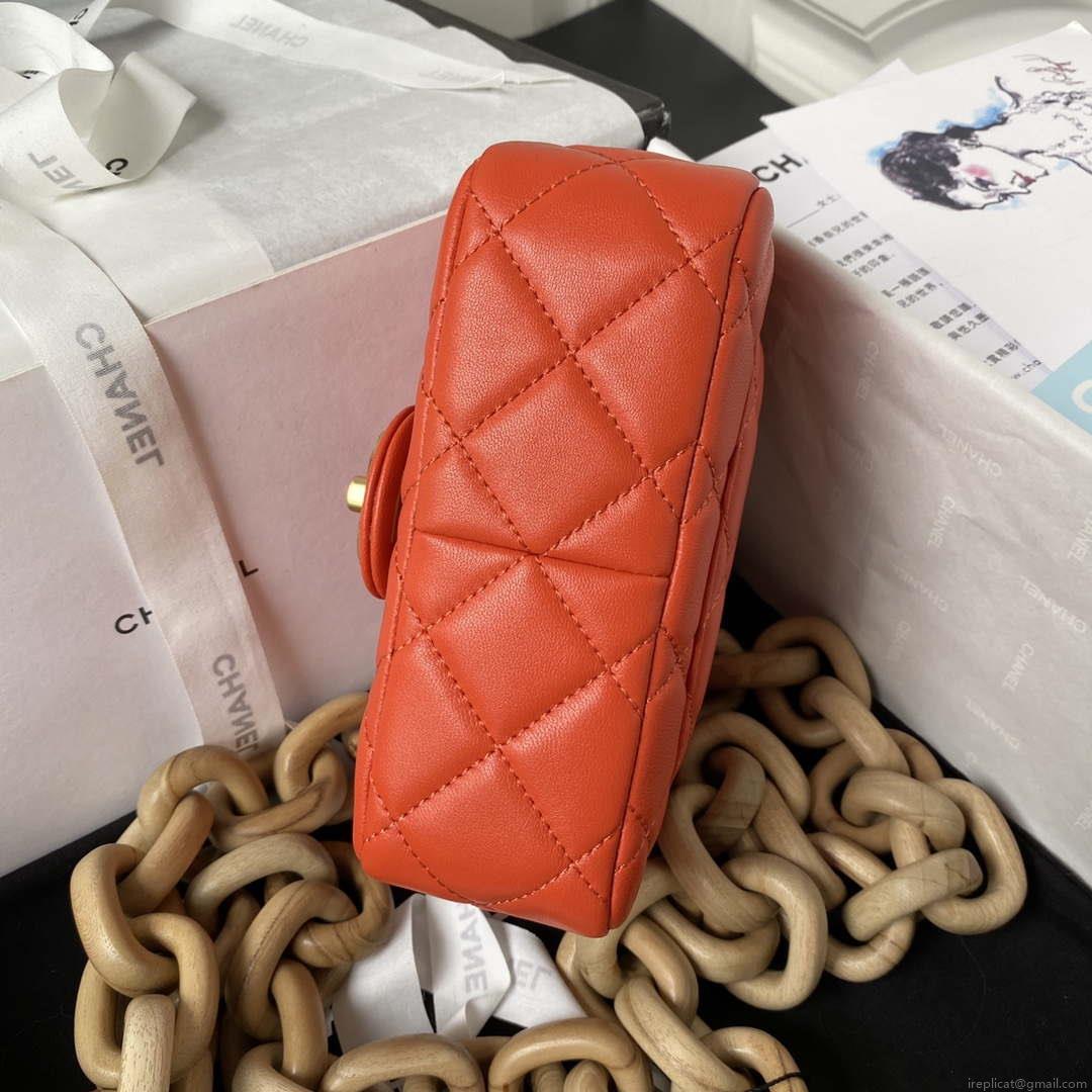 Chanel AS4165 Mini Flap Bag Lambskin Wenge Wood & Gold-Tone Metal Orange
