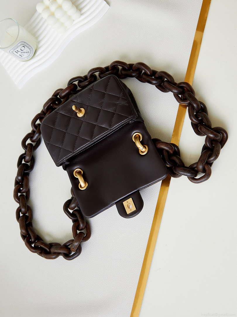 Chanel AS4165 Mini Flap Bag Lambskin Wenge Wood & Gold-Tone Metal Dark Brown