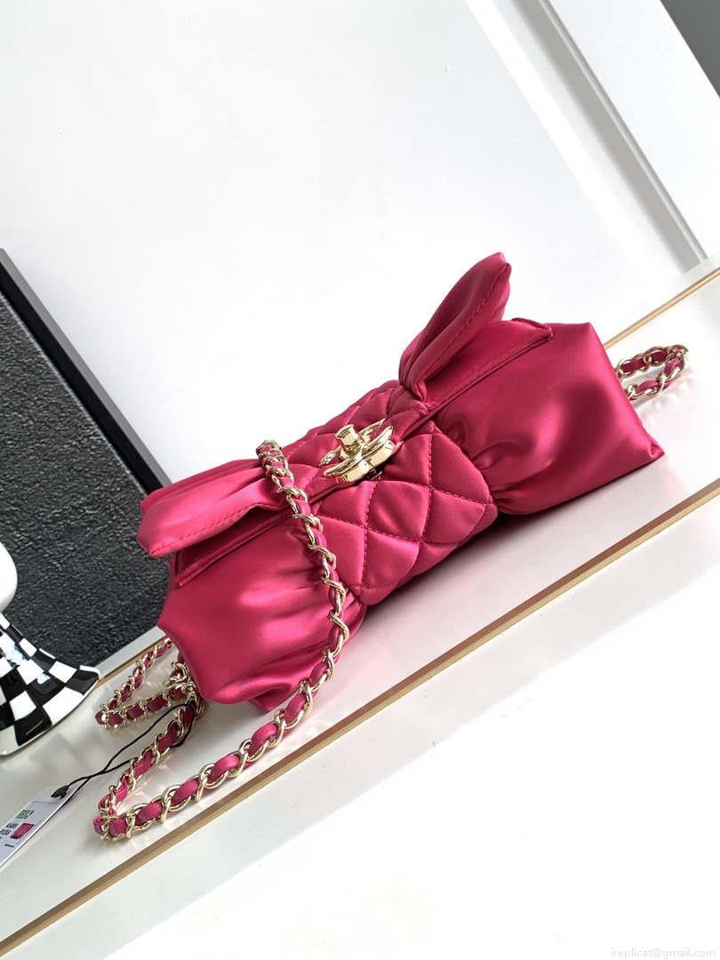 Chanel AS4098 23A Clutch satin bow evening bag Rose Red