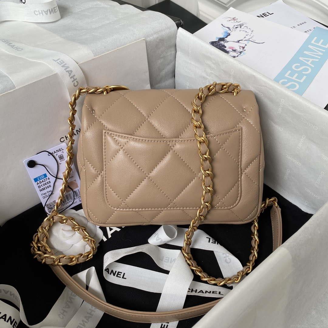 Chanel AS4274 Mini Flap Crossbody Bag Lambskin Apricot