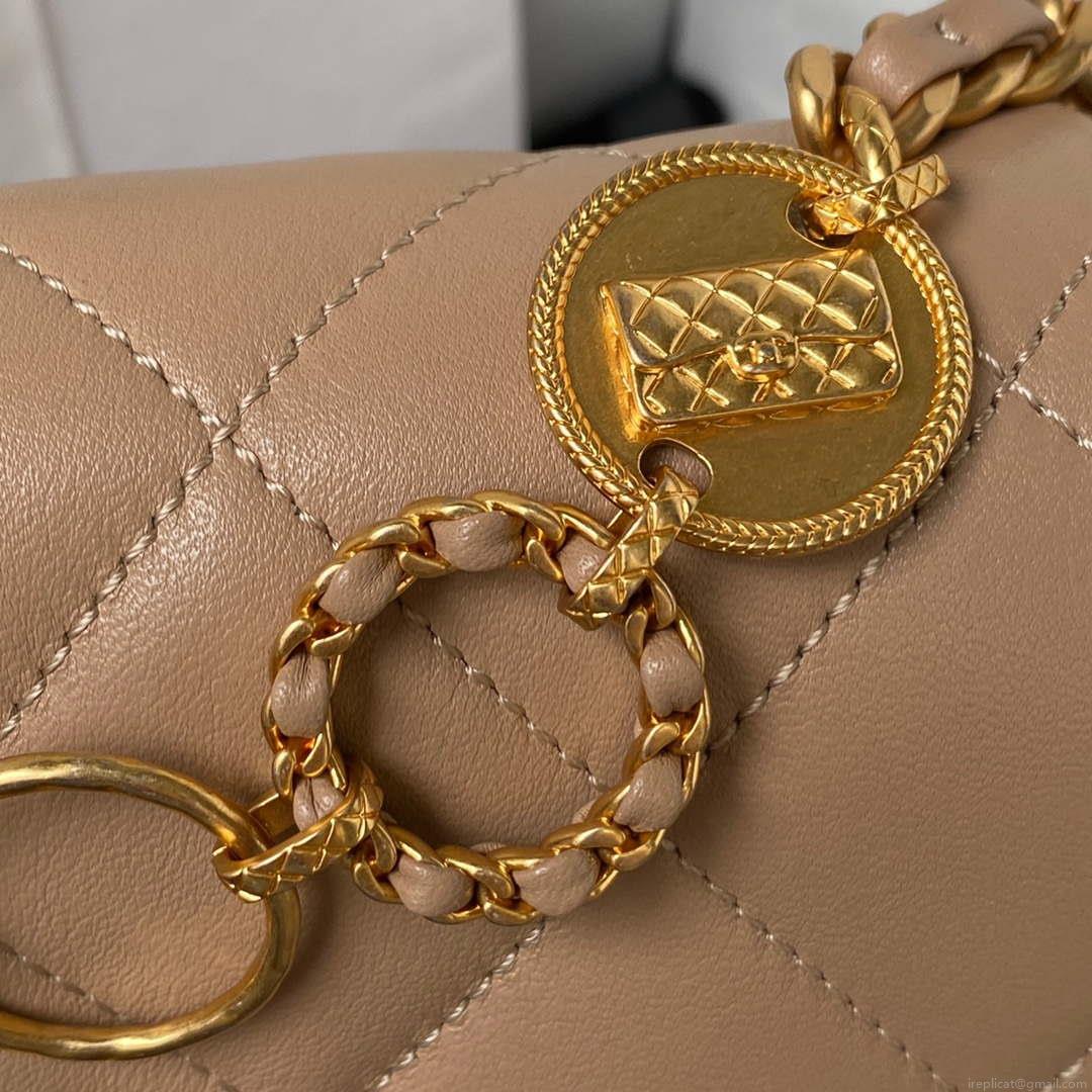 Chanel AS4274 Mini Flap Crossbody Bag Lambskin Apricot