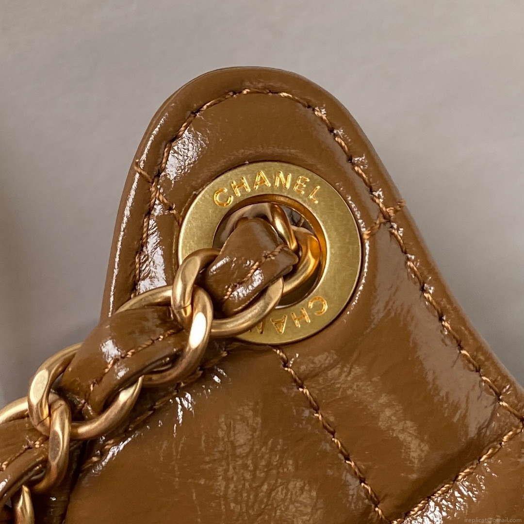 Chanel AS4323 Small Hobo Bag Shiny Crumpled Calfskin Gold Metal Caramel