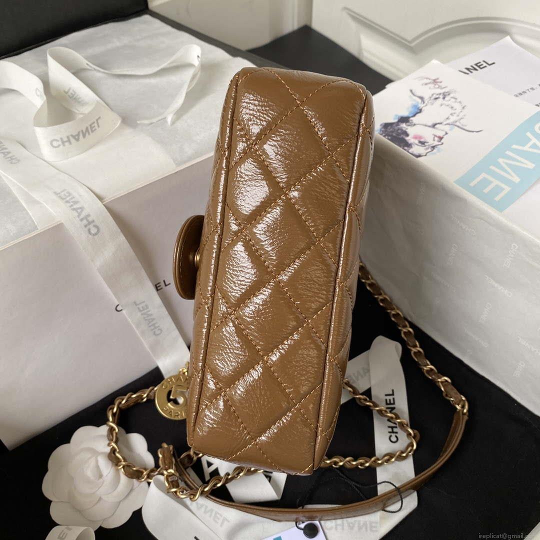 Chanel AS4323 Small Hobo Bag Shiny Crumpled Calfskin Gold Metal Caramel