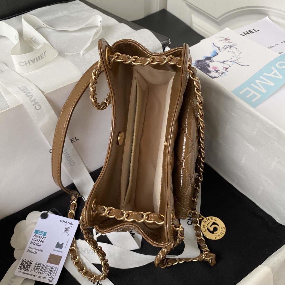 Chanel AS4323 Small Hobo Bag Shiny Crumpled Calfskin Gold Metal Caramel