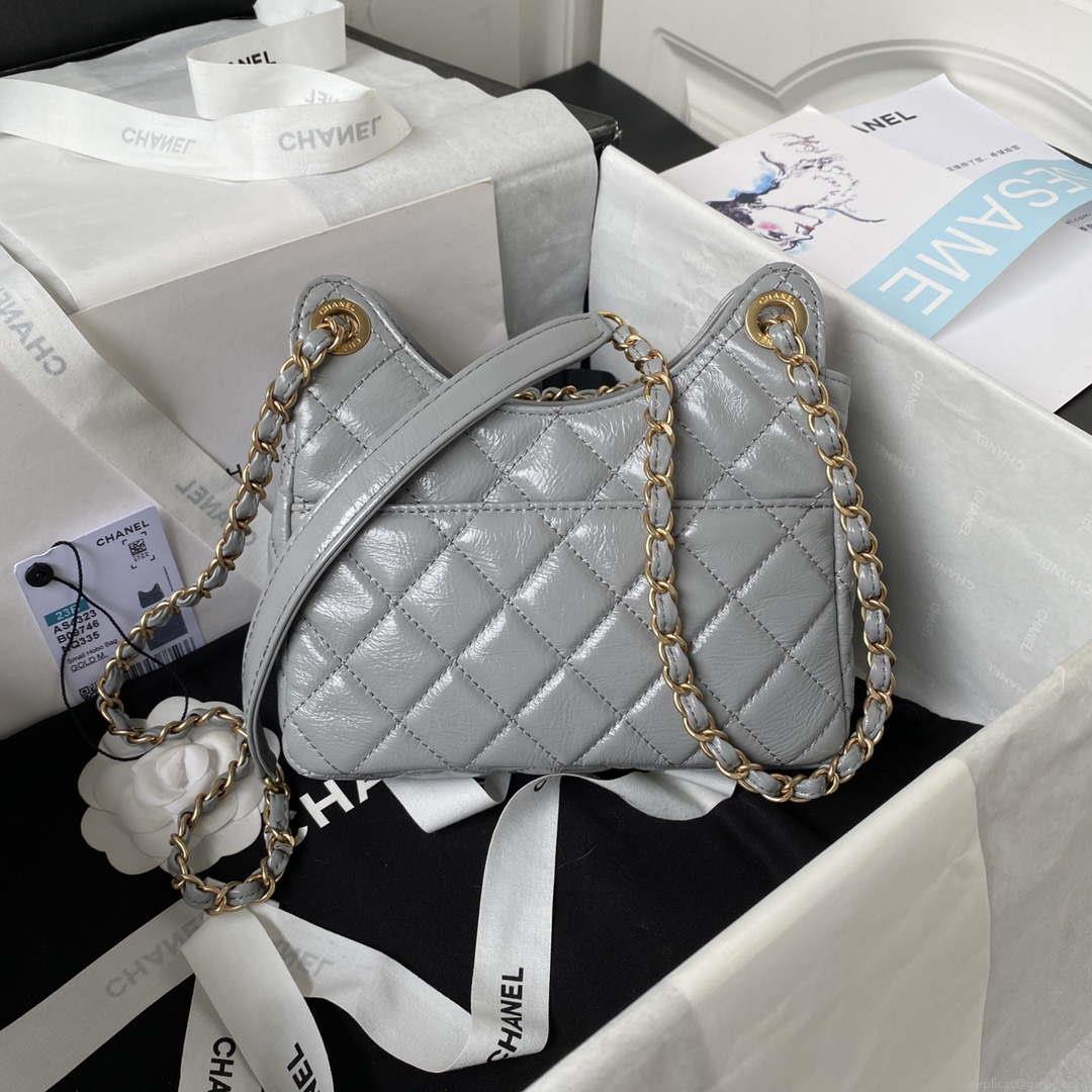 Chanel AS4323 Small Hobo Bag Shiny Crumpled Calfskin Gold Metal Gray