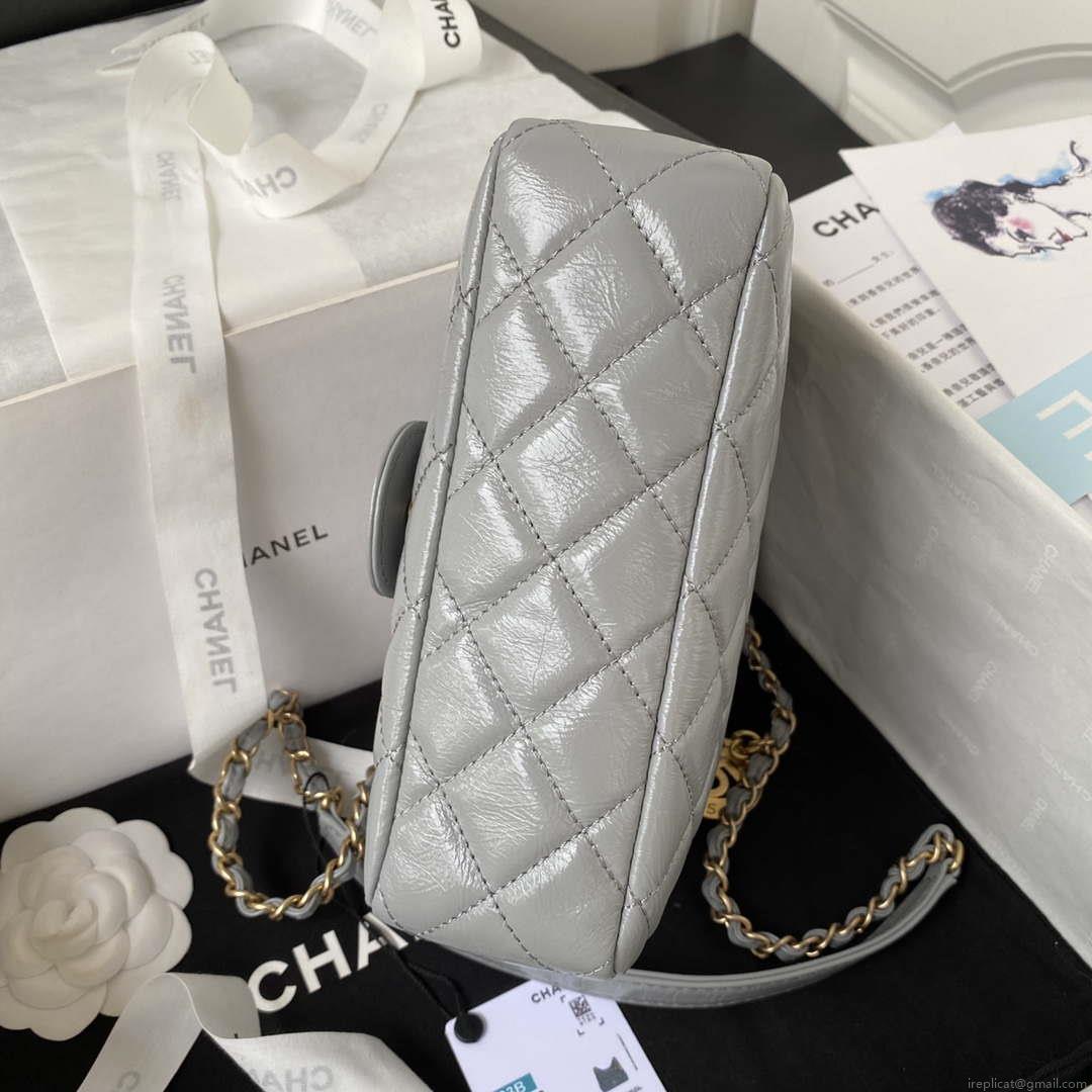 Chanel AS4323 Small Hobo Bag Shiny Crumpled Calfskin Gold Metal Gray