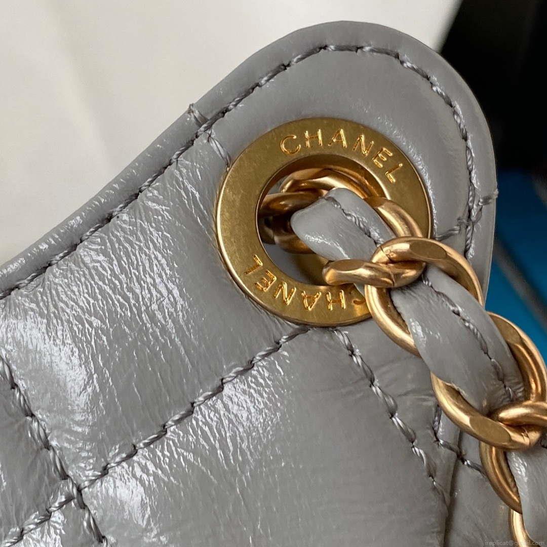 Chanel AS4323 Small Hobo Bag Shiny Crumpled Calfskin Gold Metal Gray
