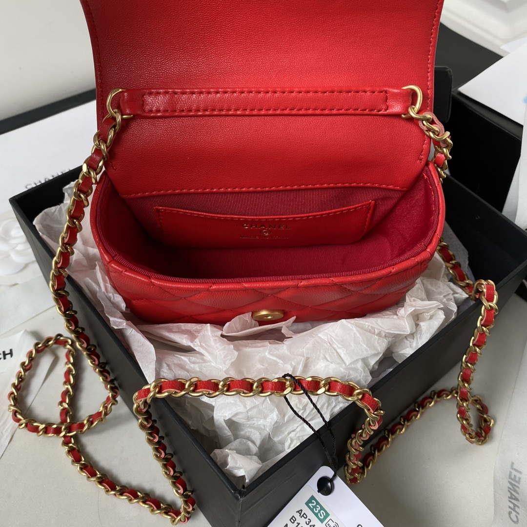 Chanel AP3485 Clutch With Chain Shiny Lambskin & Gold-Tone Metal Red