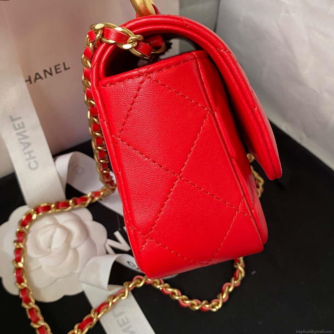 Chanel AP3484 CLUTCH WITH CHAIN Shiny Lambskin & Gold-Tone Metal Red
