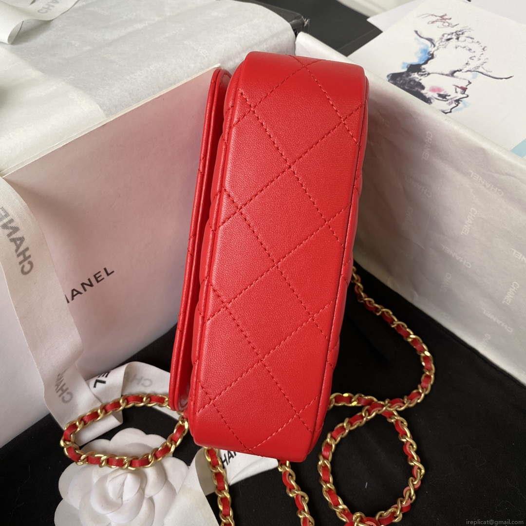 Chanel AP3484 CLUTCH WITH CHAIN Shiny Lambskin & Gold-Tone Metal Red