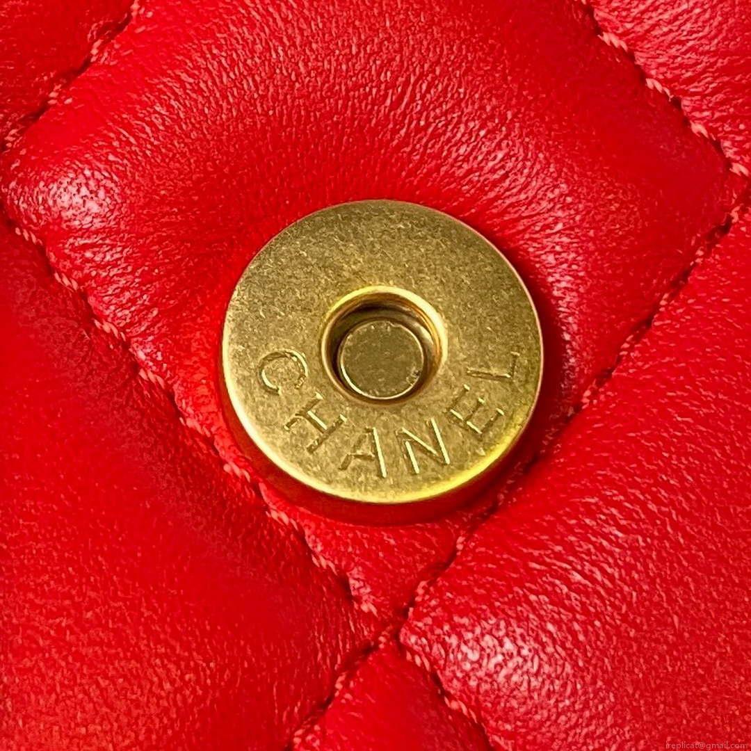 Chanel AP3484 CLUTCH WITH CHAIN Shiny Lambskin & Gold-Tone Metal Red