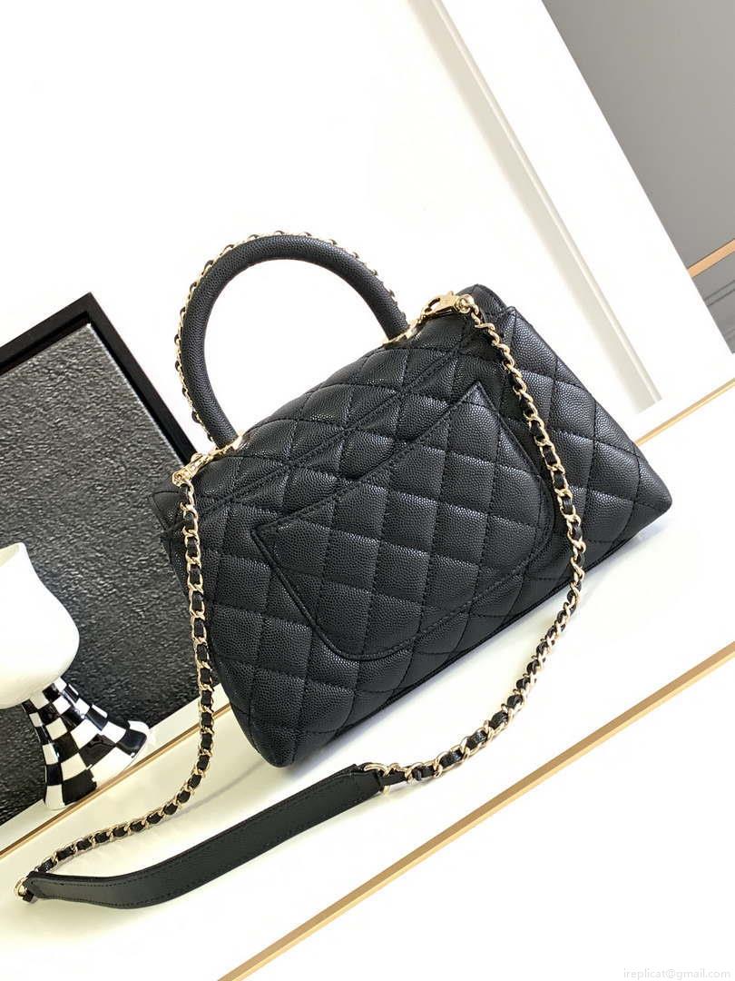Chanel 23P Medium Flap Bag With Brown Top Handle Bag A92990 Black