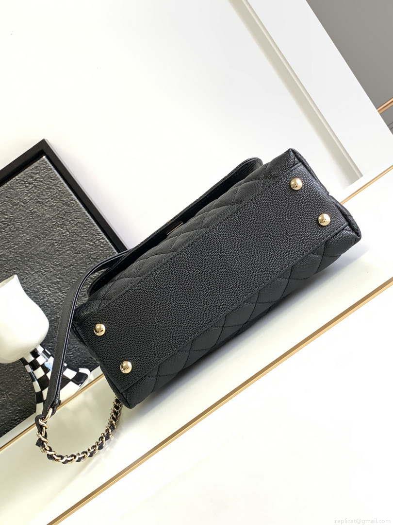 Chanel 23P Medium Flap Bag With Brown Top Handle Bag A92990 Black