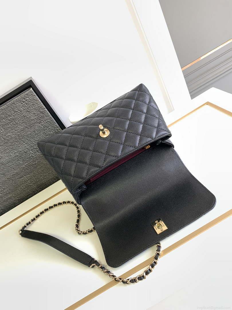 Chanel 23P Medium Flap Bag With Brown Top Handle Bag A92990 Black